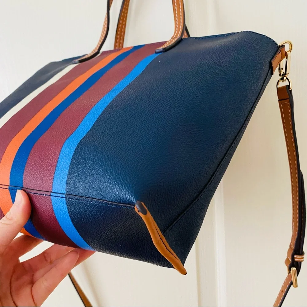 Tory Burch Kerrington Colorful Stripe Leather Tote/Crossbody Bag (medium size) - Picture 10 of 13